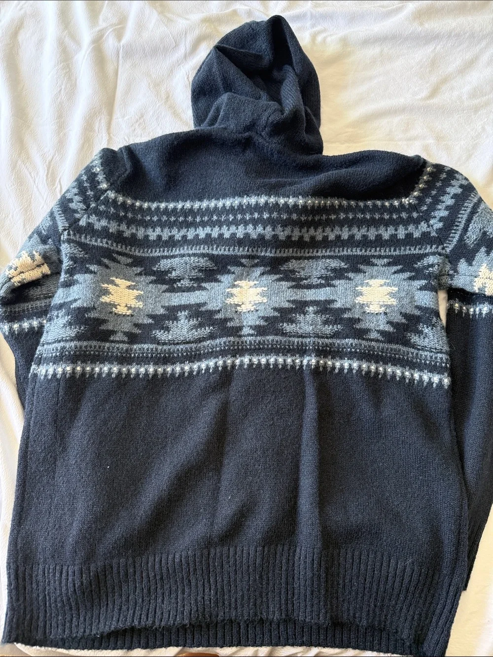 American Eagle Outfitters Navy Hooded Fair Isle Pullover
